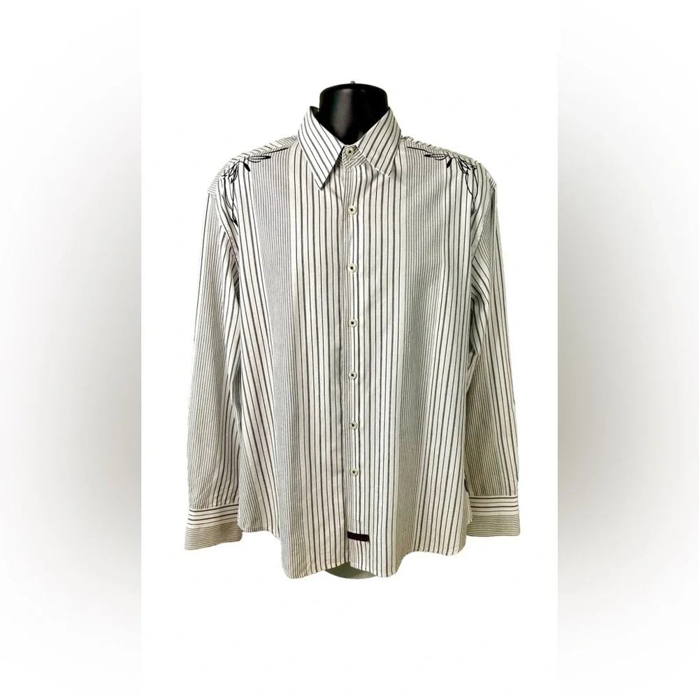 Fender Men's Black and White Striped Button Down Shirt Men’s L - Picture 2 of 5